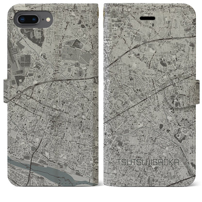 【つつじヶ丘（東京都）】地図柄iPhoneケース（手帳タイプ）モノトーン・iPhone 8Plus /7Plus / 6sPlus / 6Plus 用