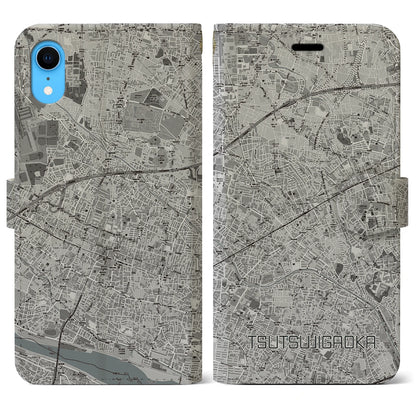 【つつじヶ丘（東京都）】地図柄iPhoneケース（手帳タイプ）モノトーン・iPhone XR 用