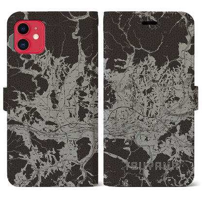【津山（岡山県）】地図柄iPhoneケース（手帳タイプ）モノトーン・iPhone 11 用