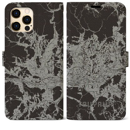 【津山（岡山県）】地図柄iPhoneケース（手帳タイプ）モノトーン・iPhone 12 Pro Max 用