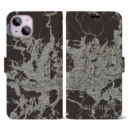 【津山（岡山県）】地図柄iPhoneケース（手帳タイプ）モノトーン・iPhone 14 用