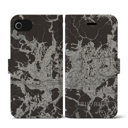 【津山（岡山県）】地図柄iPhoneケース（手帳タイプ）モノトーン・iPhone SE（第3 / 第2世代） / 8 / 7 / 6s / 6 用