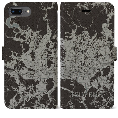 【津山（岡山県）】地図柄iPhoneケース（手帳タイプ）モノトーン・iPhone 8Plus /7Plus / 6sPlus / 6Plus 用