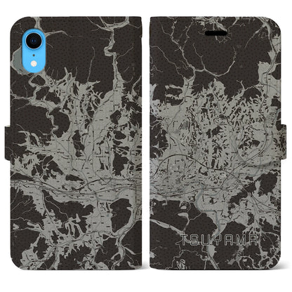 【津山（岡山県）】地図柄iPhoneケース（手帳タイプ）モノトーン・iPhone XR 用