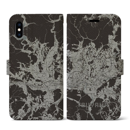 【津山（岡山県）】地図柄iPhoneケース（手帳タイプ）モノトーン・iPhone XS / X 用