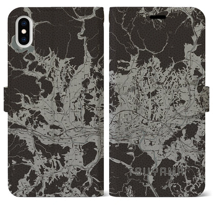 【津山（岡山県）】地図柄iPhoneケース（手帳タイプ）モノトーン・iPhone XS Max 用
