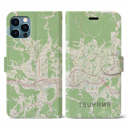 【津山（岡山県）】地図柄iPhoneケース（手帳タイプ）ナチュラル・iPhone 12 / 12 Pro 用