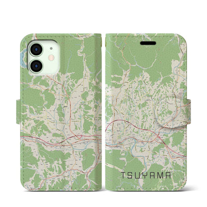 【津山（岡山県）】地図柄iPhoneケース（手帳タイプ）ナチュラル・iPhone 12 mini 用