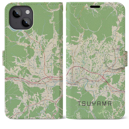 【津山（岡山県）】地図柄iPhoneケース（手帳タイプ）ナチュラル・iPhone 14 Plus 用