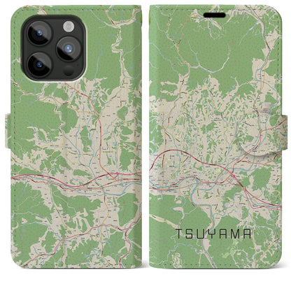 【津山（岡山県）】地図柄iPhoneケース（手帳タイプ）ナチュラル・iPhone 15 Pro Max 用