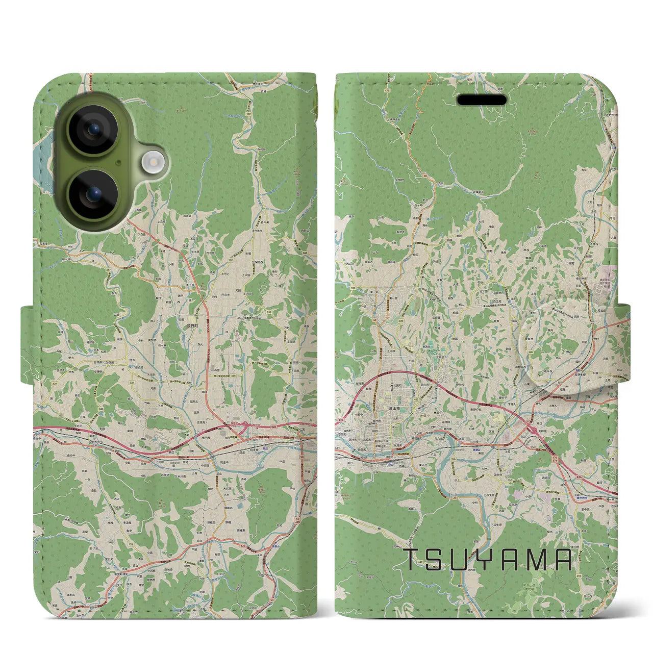 【津山（岡山県）】地図柄iPhoneケース（手帳タイプ）