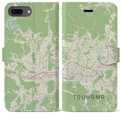 【津山（岡山県）】地図柄iPhoneケース（手帳タイプ）ナチュラル・iPhone 8Plus /7Plus / 6sPlus / 6Plus 用