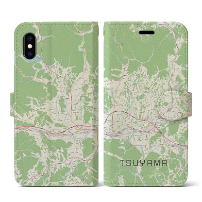 【津山（岡山県）】地図柄iPhoneケース（手帳タイプ）ナチュラル・iPhone XS / X 用