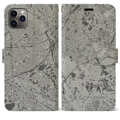 【都筑ふれあいの丘（神奈川県）】地図柄iPhoneケース（手帳タイプ）モノトーン・iPhone 11 Pro Max 用