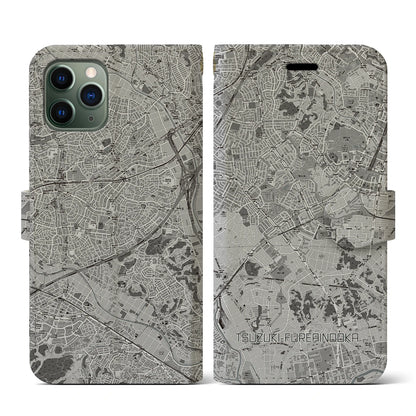 【都筑ふれあいの丘（神奈川県）】地図柄iPhoneケース（手帳タイプ）モノトーン・iPhone 11 Pro 用