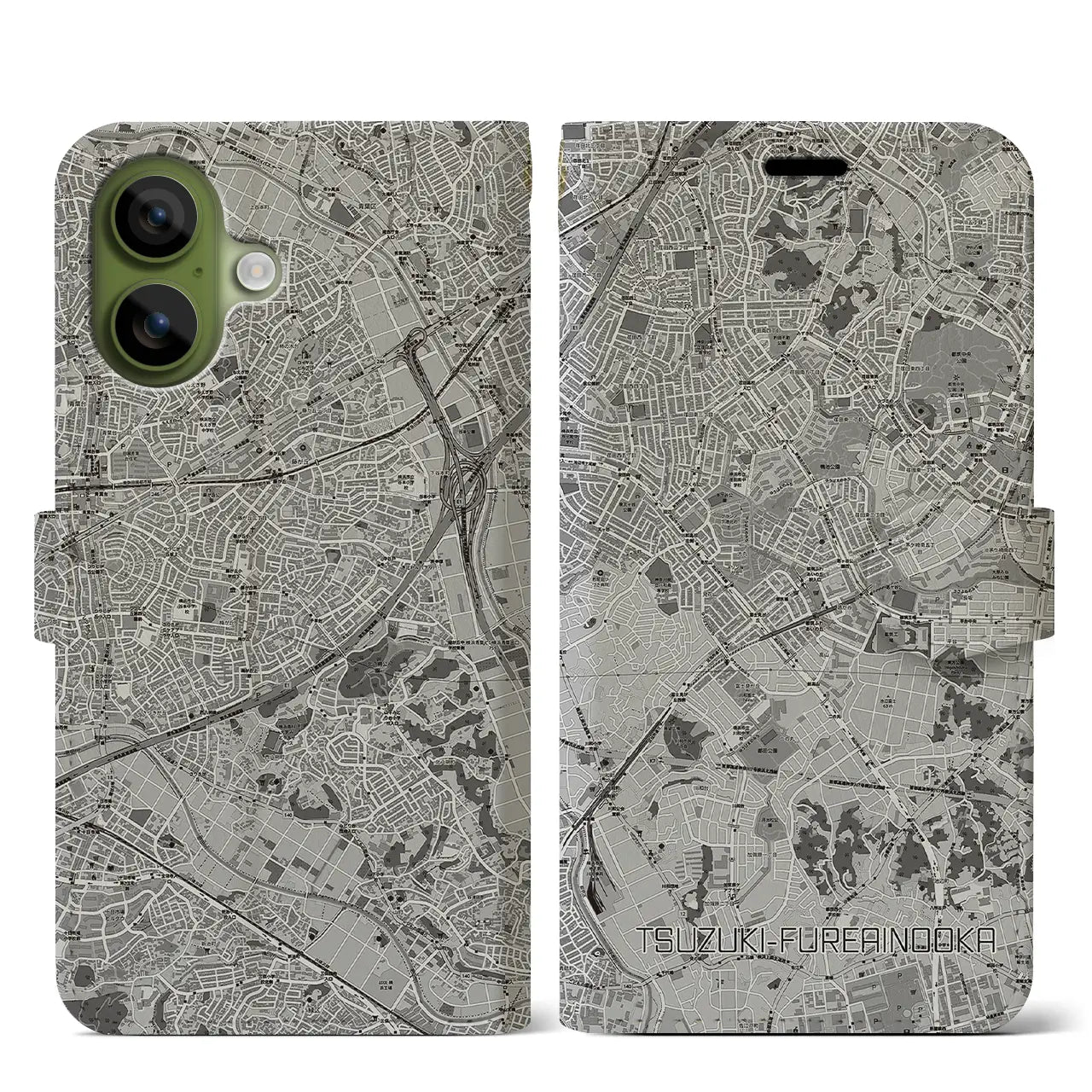 【都筑ふれあいの丘（神奈川県）】地図柄iPhoneケース（手帳タイプ）