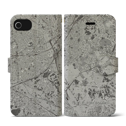 【都筑ふれあいの丘（神奈川県）】地図柄iPhoneケース（手帳タイプ）モノトーン・iPhone SE（第3 / 第2世代） / 8 / 7 / 6s / 6 用