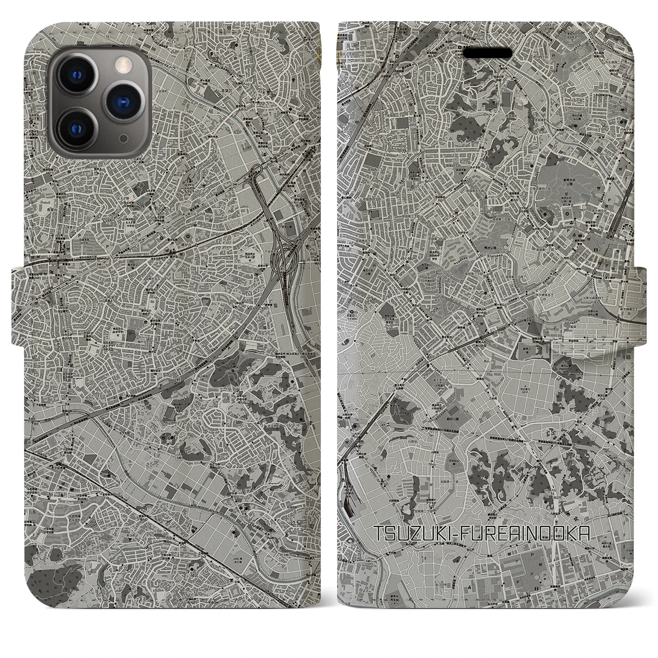 【都筑ふれあいの丘（神奈川県）】地図柄iPhoneケース（手帳タイプ）