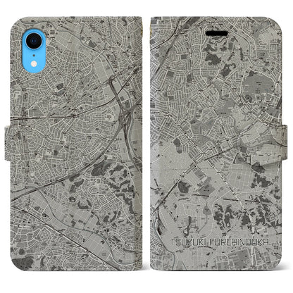 【都筑ふれあいの丘（神奈川県）】地図柄iPhoneケース（手帳タイプ）モノトーン・iPhone XR 用