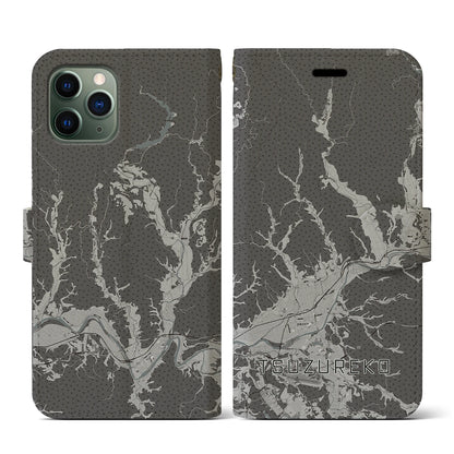 【綴子（秋田県）】地図柄iPhoneケース（手帳タイプ）モノトーン・iPhone 11 Pro 用