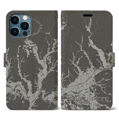 【綴子（秋田県）】地図柄iPhoneケース（手帳タイプ）モノトーン・iPhone 12 / 12 Pro 用