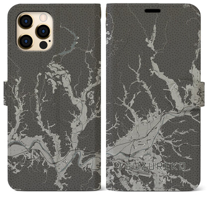 【綴子（秋田県）】地図柄iPhoneケース（手帳タイプ）モノトーン・iPhone 12 Pro Max 用