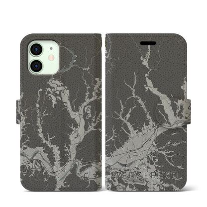 【綴子（秋田県）】地図柄iPhoneケース（手帳タイプ）モノトーン・iPhone 12 mini 用