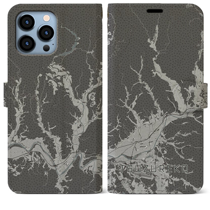 【綴子（秋田県）】地図柄iPhoneケース（手帳タイプ）モノトーン・iPhone 13 Pro Max 用