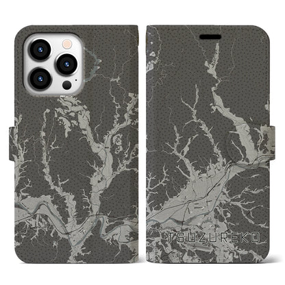 【綴子（秋田県）】地図柄iPhoneケース（手帳タイプ）モノトーン・iPhone 13 Pro 用