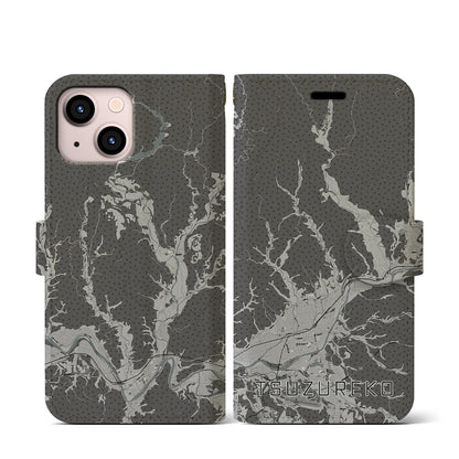 【綴子（秋田県）】地図柄iPhoneケース（手帳タイプ）モノトーン・iPhone 13 mini 用