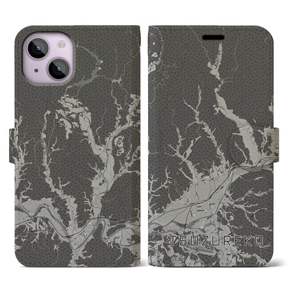 【綴子（秋田県）】地図柄iPhoneケース（手帳タイプ）モノトーン・iPhone 14 用