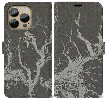 【綴子（秋田県）】地図柄iPhoneケース（手帳タイプ）モノトーン・iPhone 14 Pro Max 用