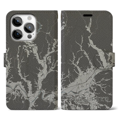 【綴子（秋田県）】地図柄iPhoneケース（手帳タイプ）モノトーン・iPhone 14 Pro 用