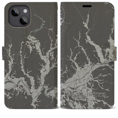 【綴子（秋田県）】地図柄iPhoneケース（手帳タイプ）モノトーン・iPhone 14 Plus 用