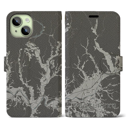 【綴子（秋田県）】地図柄iPhoneケース（手帳タイプ）モノトーン・iPhone 15 用