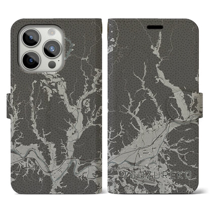 【綴子（秋田県）】地図柄iPhoneケース（手帳タイプ）モノトーン・iPhone 15 Pro 用