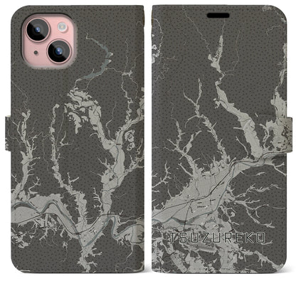 【綴子（秋田県）】地図柄iPhoneケース（手帳タイプ）モノトーン・iPhone 15 Plus 用