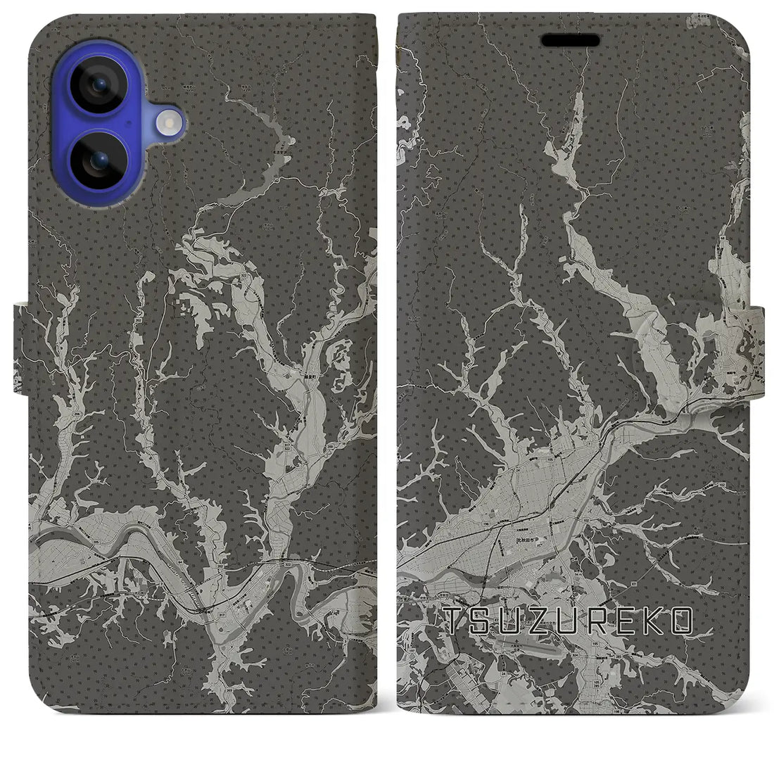 【綴子(秋田県)】地図柄iPhoneケース(手帳タイプ)モノトーン・iPhone 16 Pro Max 用