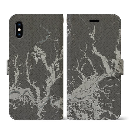 【綴子（秋田県）】地図柄iPhoneケース（手帳タイプ）モノトーン・iPhone XS / X 用