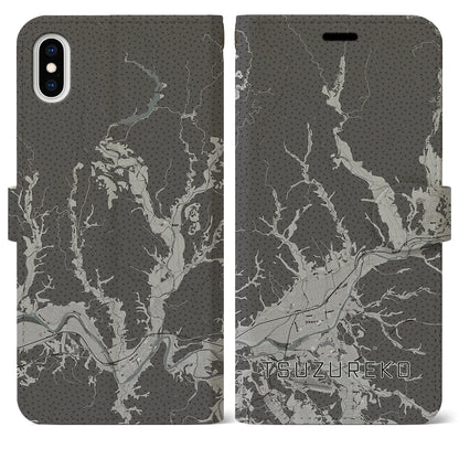 【綴子（秋田県）】地図柄iPhoneケース（手帳タイプ）モノトーン・iPhone XS Max 用