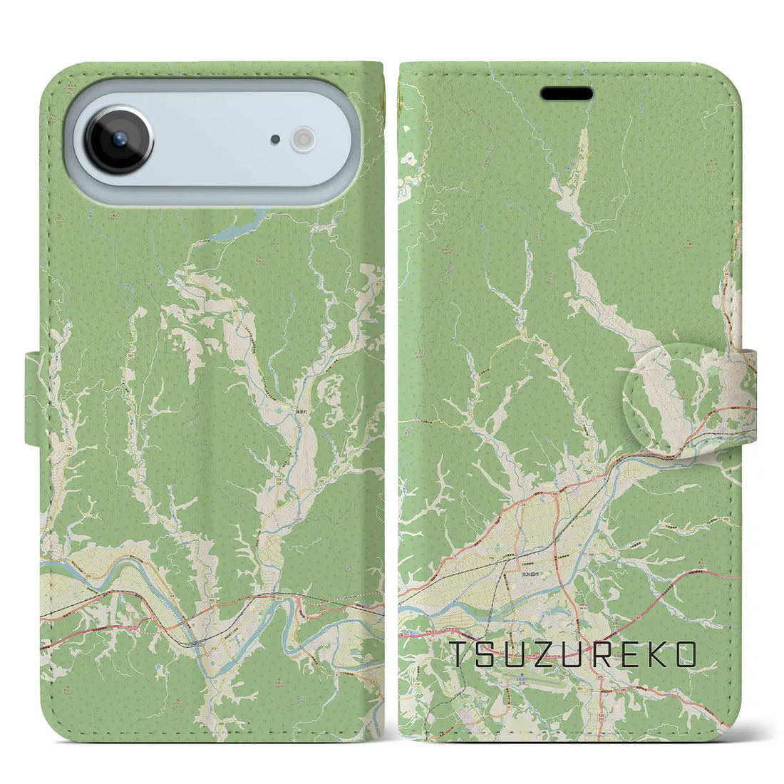 【綴子（秋田県）】地図柄iPhoneケース（手帳タイプ）ナチュラル・iPhone 17 Pro Max 用