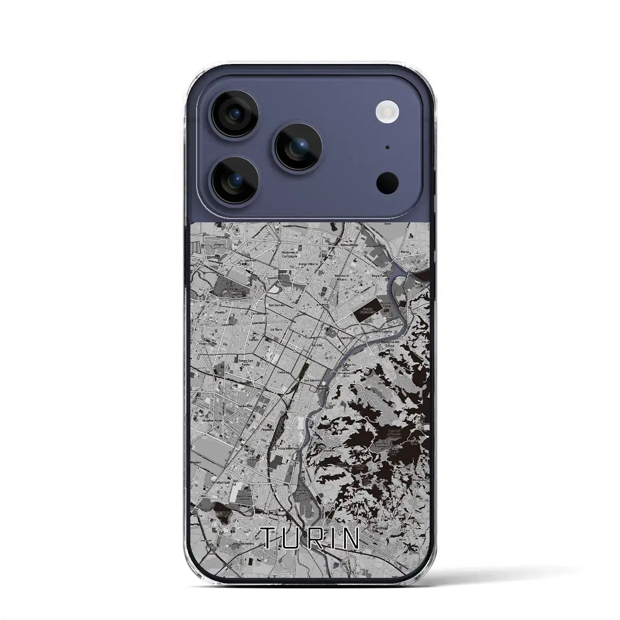 【トリノ（イタリア）】地図柄iPhoneケース（クリアタイプ）モノトーン・iPhone 17 Pro Max 用