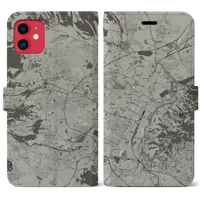 【トリノ（イタリア）】地図柄iPhoneケース（手帳タイプ）モノトーン・iPhone 11 用