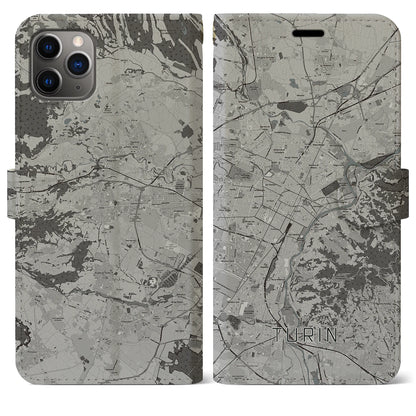 【トリノ（イタリア）】地図柄iPhoneケース（手帳タイプ）モノトーン・iPhone 11 Pro Max 用