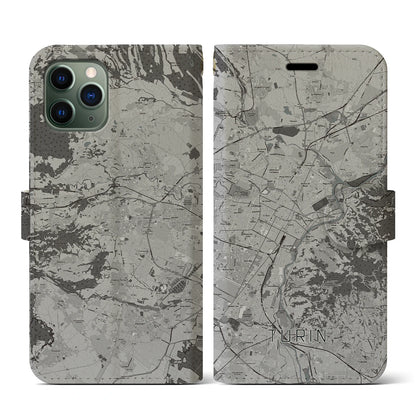 【トリノ（イタリア）】地図柄iPhoneケース（手帳タイプ）モノトーン・iPhone 11 Pro 用