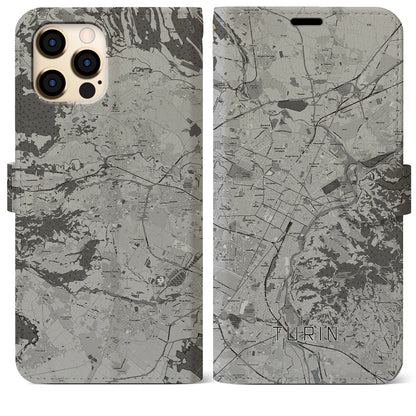 【トリノ（イタリア）】地図柄iPhoneケース（手帳タイプ）モノトーン・iPhone 12 Pro Max 用