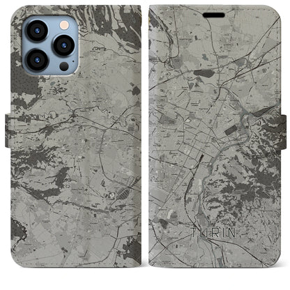【トリノ（イタリア）】地図柄iPhoneケース（手帳タイプ）モノトーン・iPhone 13 Pro Max 用