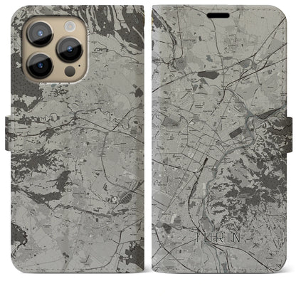 【トリノ（イタリア）】地図柄iPhoneケース（手帳タイプ）モノトーン・iPhone 14 Pro Max 用