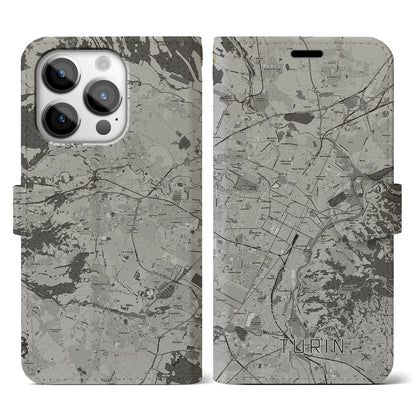 【トリノ（イタリア）】地図柄iPhoneケース（手帳タイプ）モノトーン・iPhone 14 Pro 用