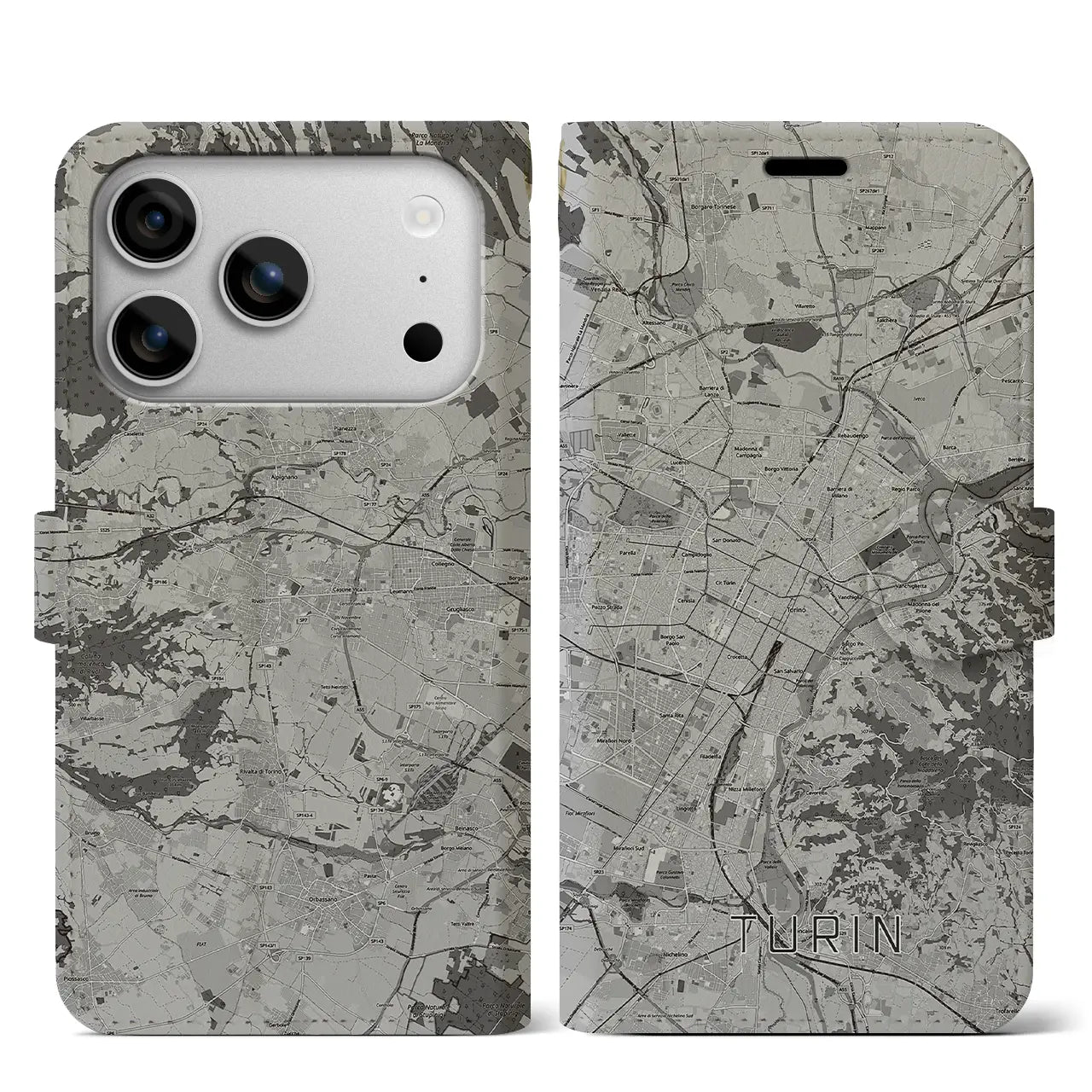 【トリノ（イタリア）】地図柄iPhoneケース（手帳タイプ）
